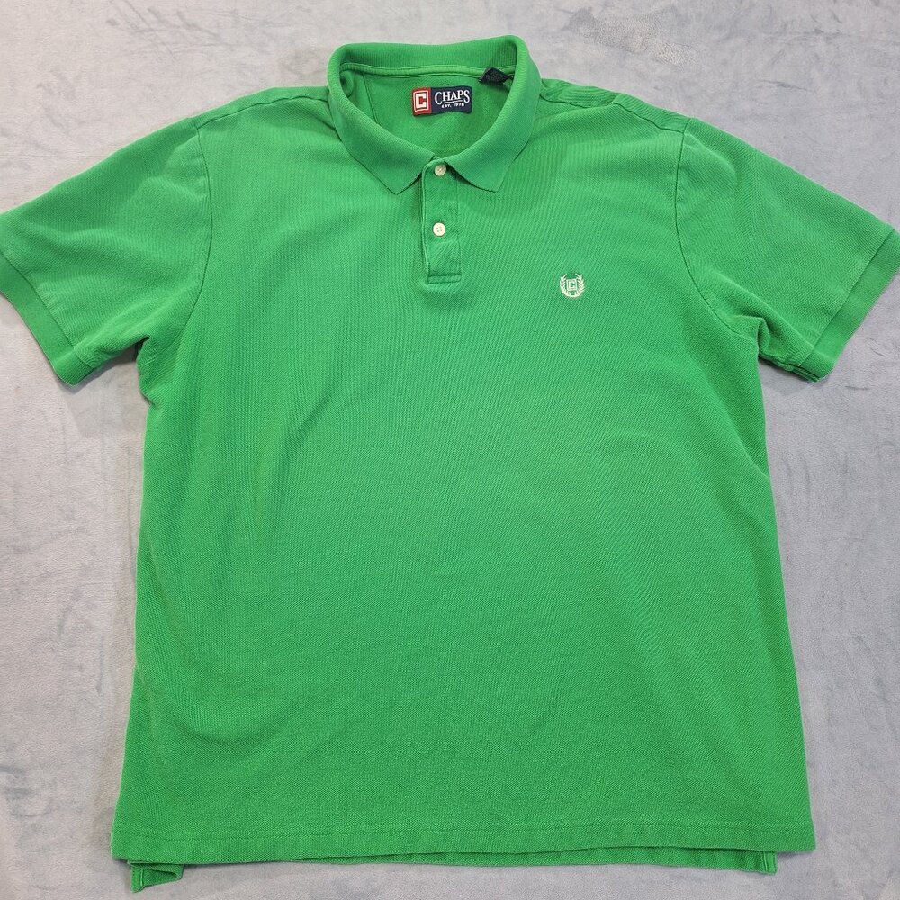 Vintage Chaps Men XL Green Golf Short Sleeve Polo 2 button Collared